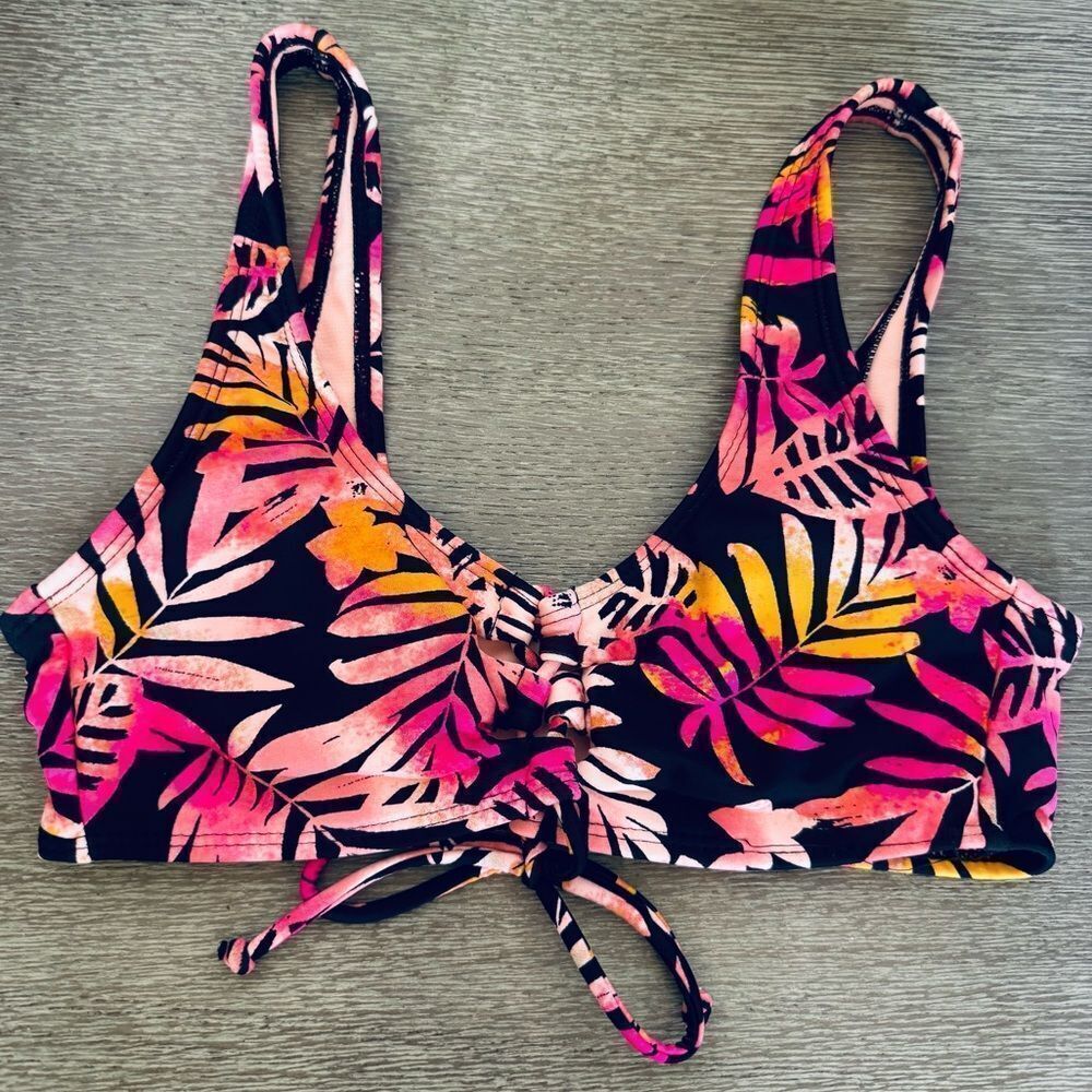 Coral Pink Orange Tropical Palm Swim Bikini Top No Boundaries